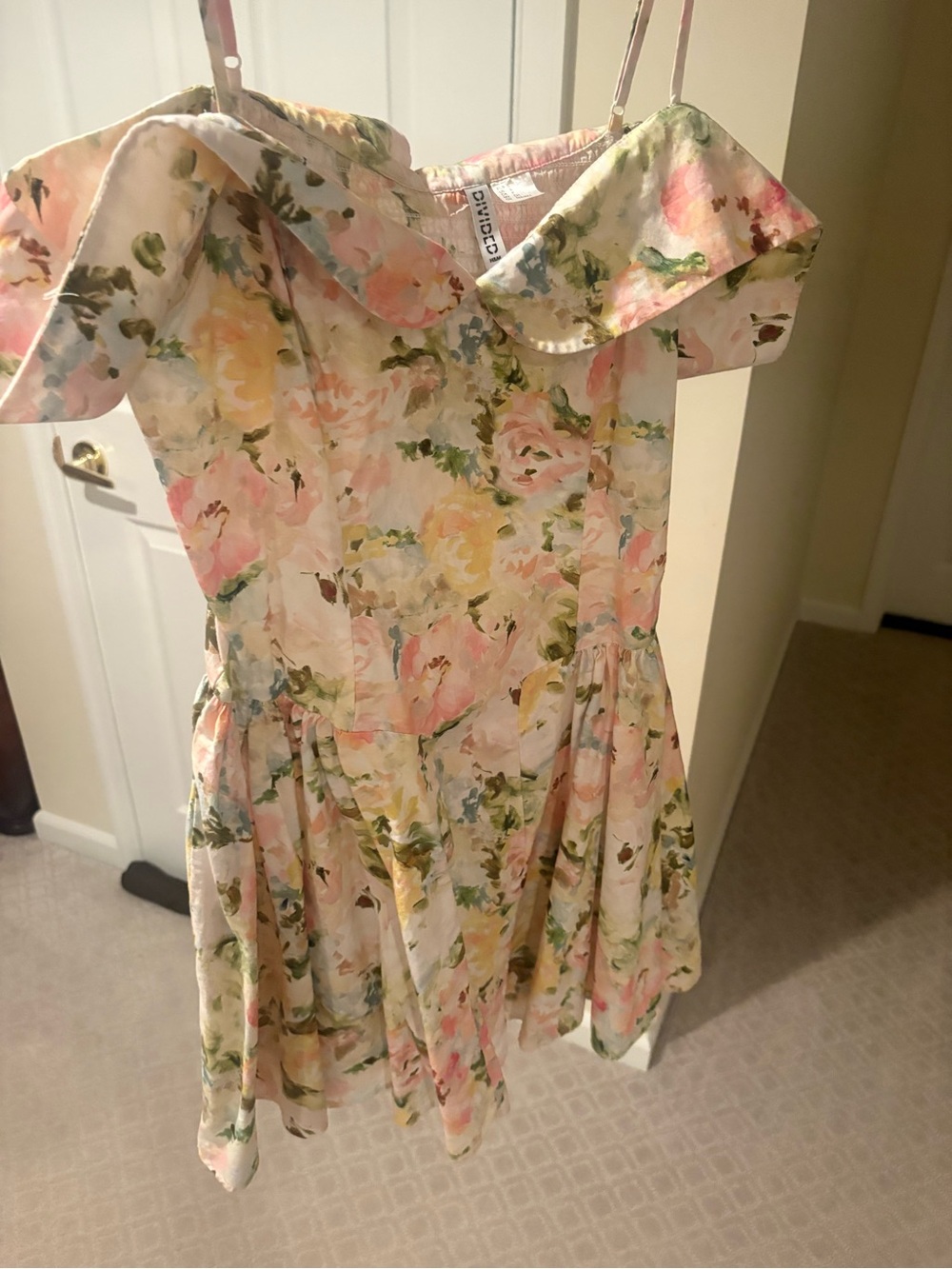 H&M Floral Off-Shoulder Dress - Pink, Green & Yellow
